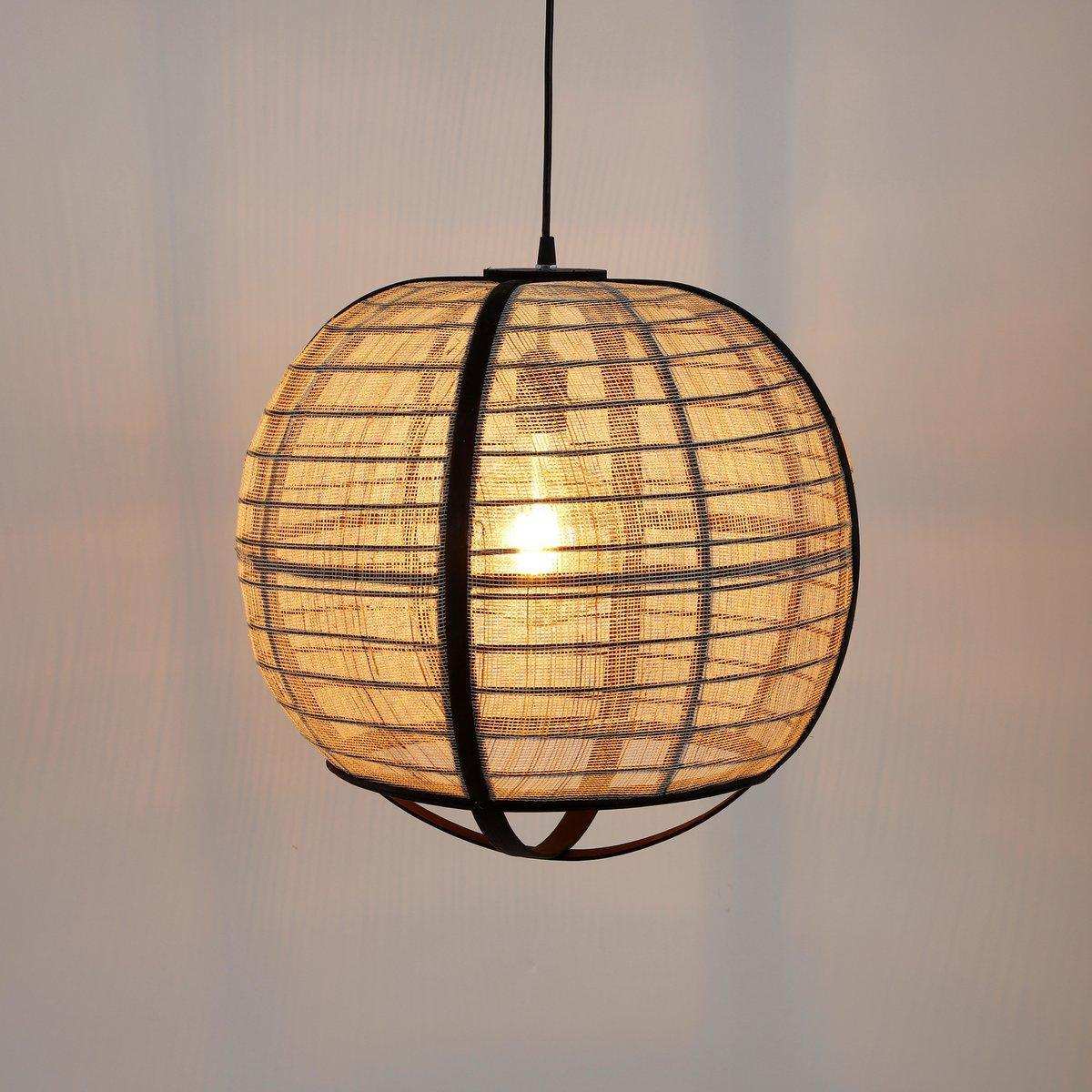 Pella Hängelampe – H44 x Ø45 cm – Leinen – gebrochenes Weiß - HomeDesign Knaus