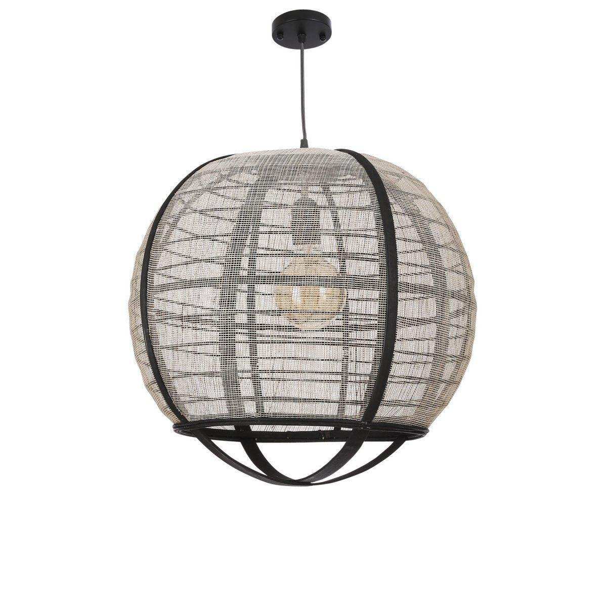 Pella Hängelampe – H44 x Ø45 cm – Leinen – gebrochenes Weiß - HomeDesign Knaus