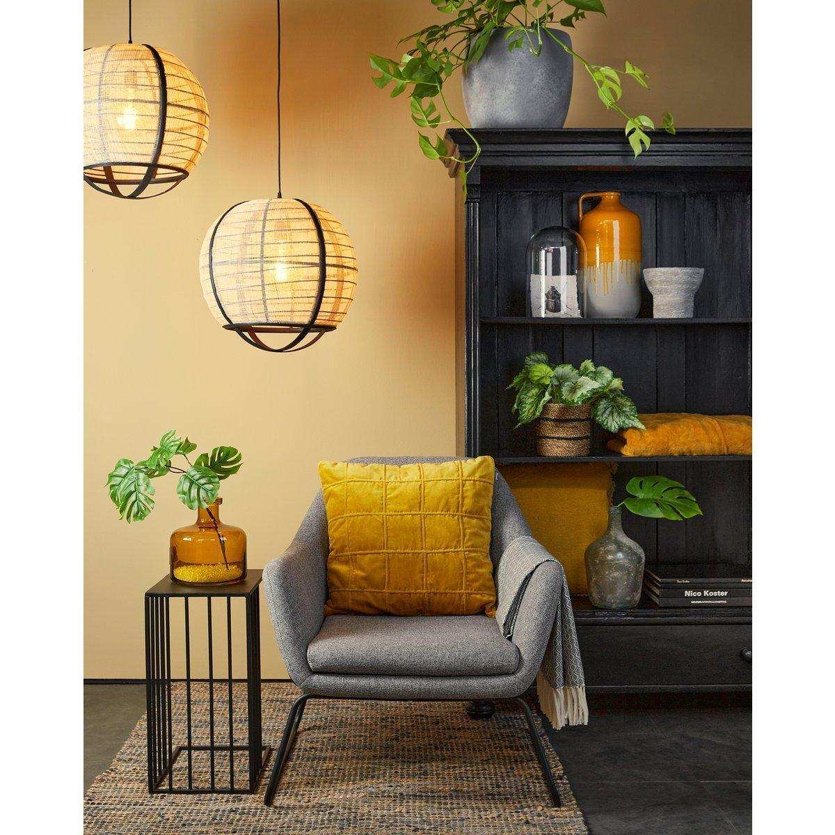 Pella Hängelampe – H44 x Ø45 cm – Leinen – gebrochenes Weiß - HomeDesign Knaus