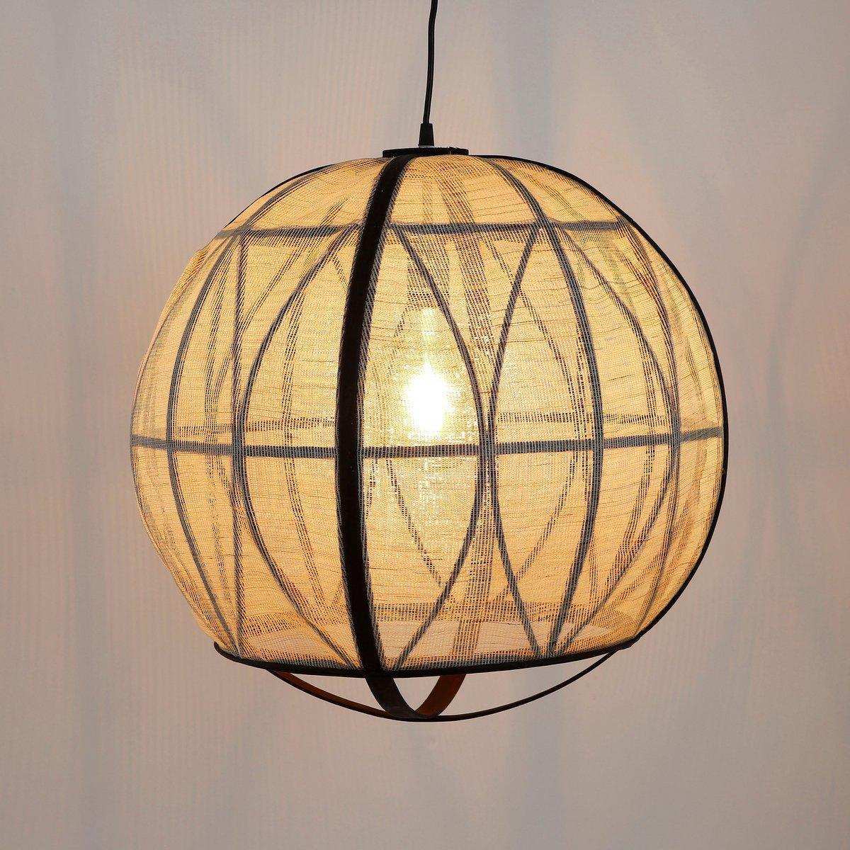 Pella Hängelampe – H50 x Ø51 cm – Leinen – gebrochenes Weiß - HomeDesign Knaus