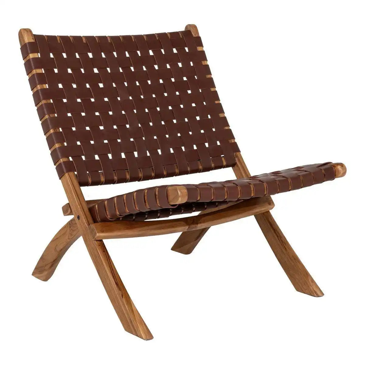 Perugia Klappstuhl - Perugia Klappstuhl aus Leder, braun mit Beinen aus hellem Teakholz - HomeDesign Knaus
