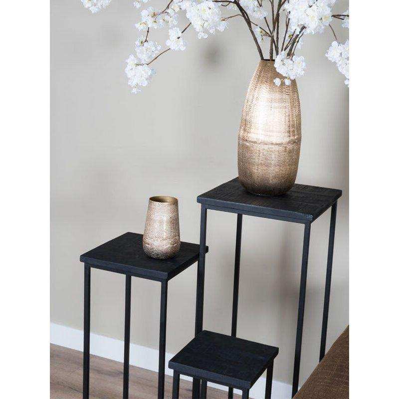 Pflanzentische Sam Square - 3er-Set - Schwarzes Mangoholz - HomeDesign Knaus