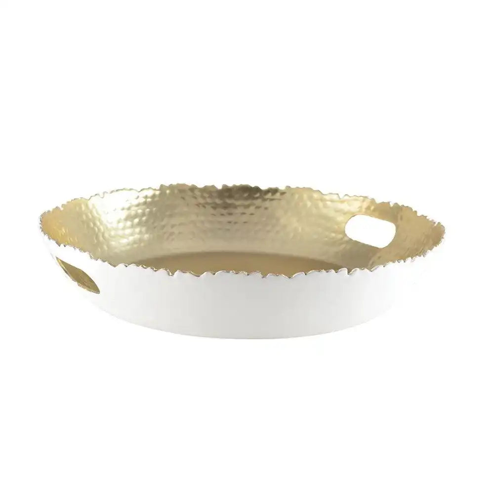 PLATEAU ROND BLANC ET DORE MARTELE 33X33X5,5CM - HomeDesign Knaus