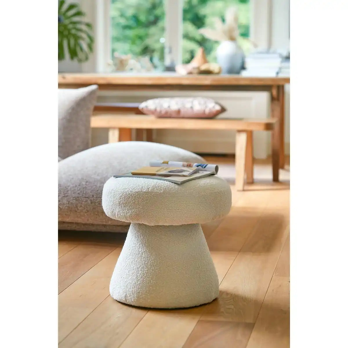 Poef – H46 x Ø49 cm – gebrochenes Weiß - HomeDesign Knaus