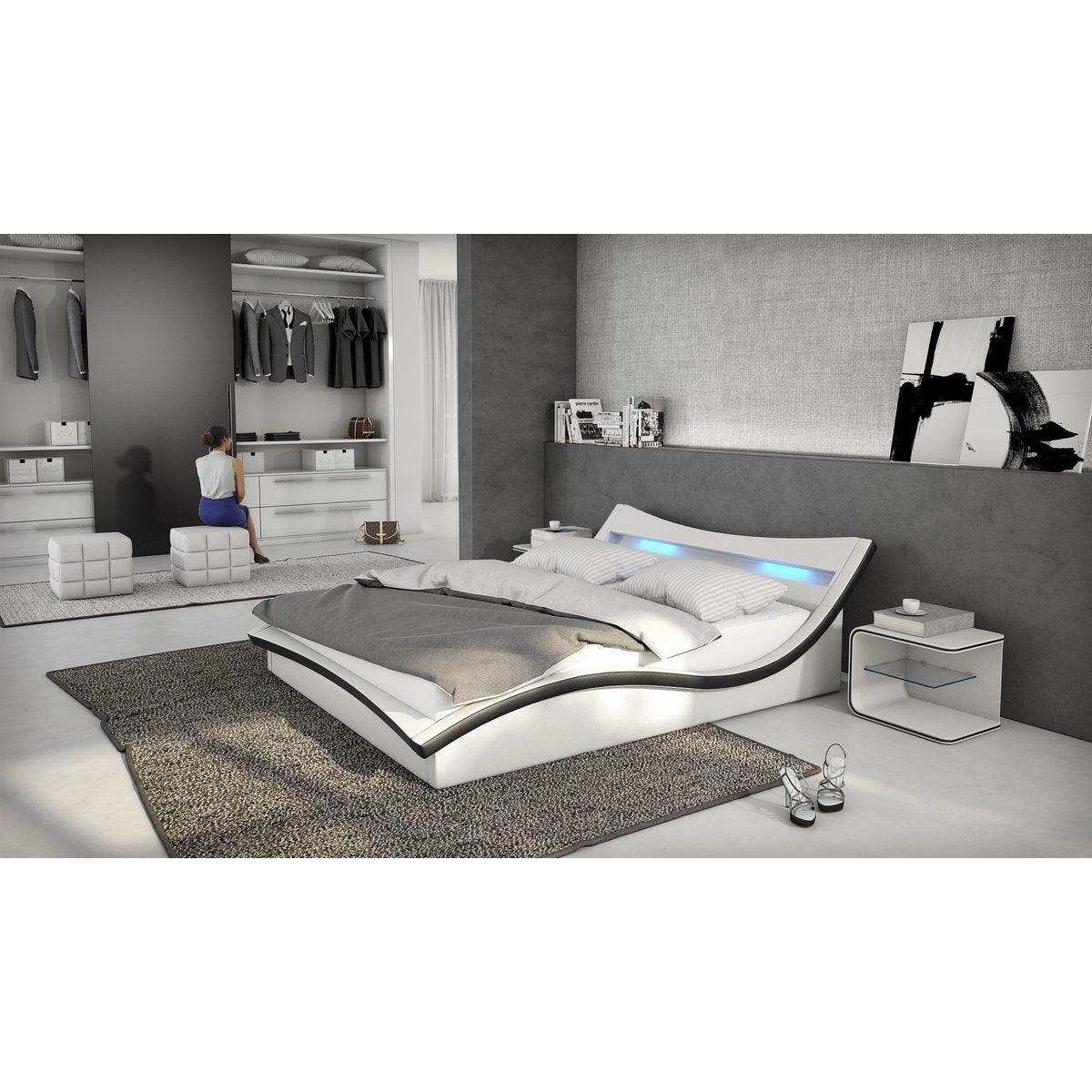 Polsterbett 140 x 200cm LED Kunstleder-Optik - HomeDesign Knaus