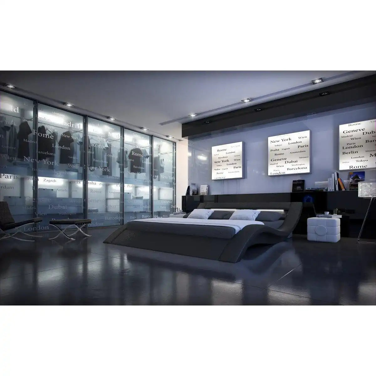 Polsterbett 140x200 cm LED schwarz Kunstleder-Optik - HomeDesign Knaus