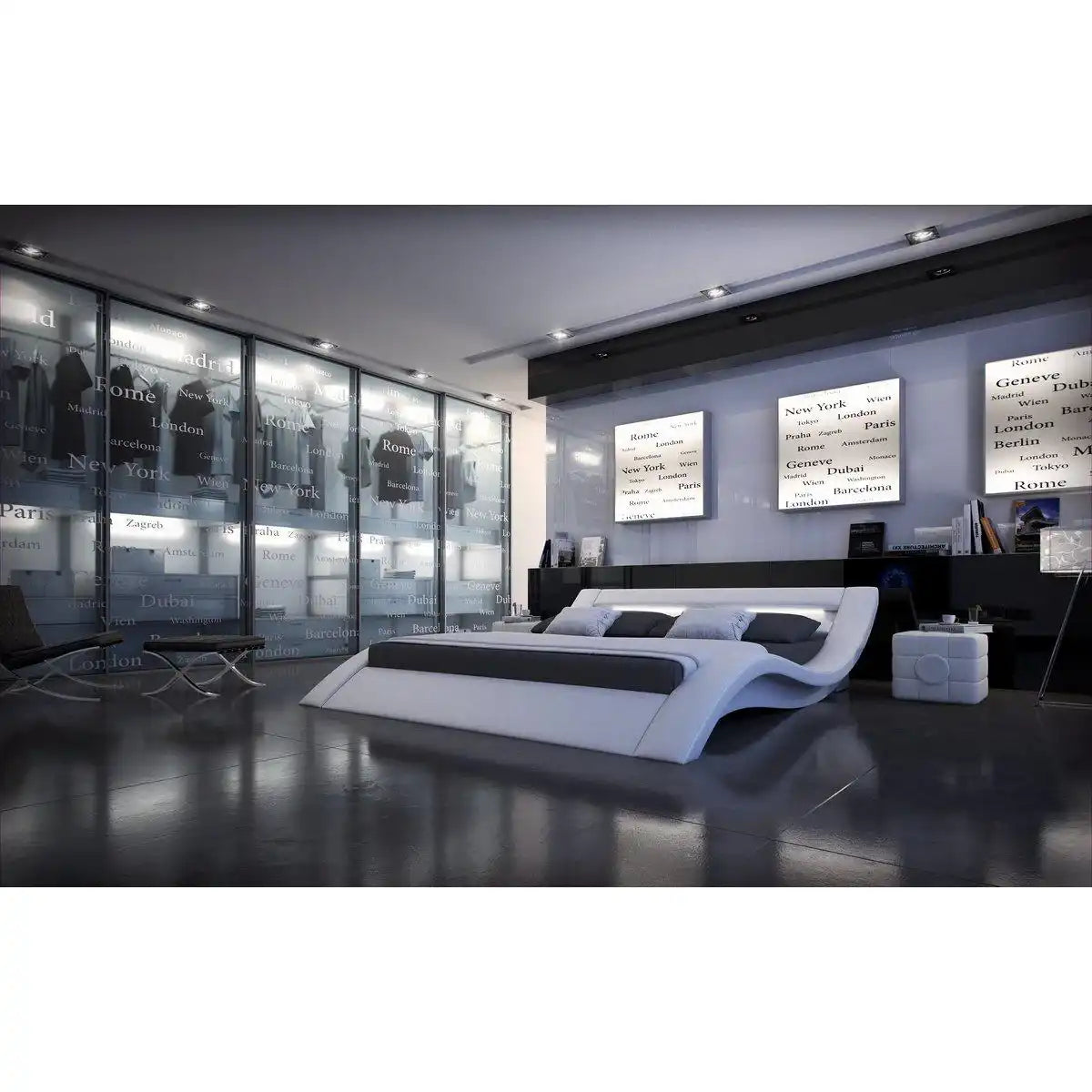 Polsterbett 140x200 cm LED weiß Kunstleder-Optik - HomeDesign Knaus