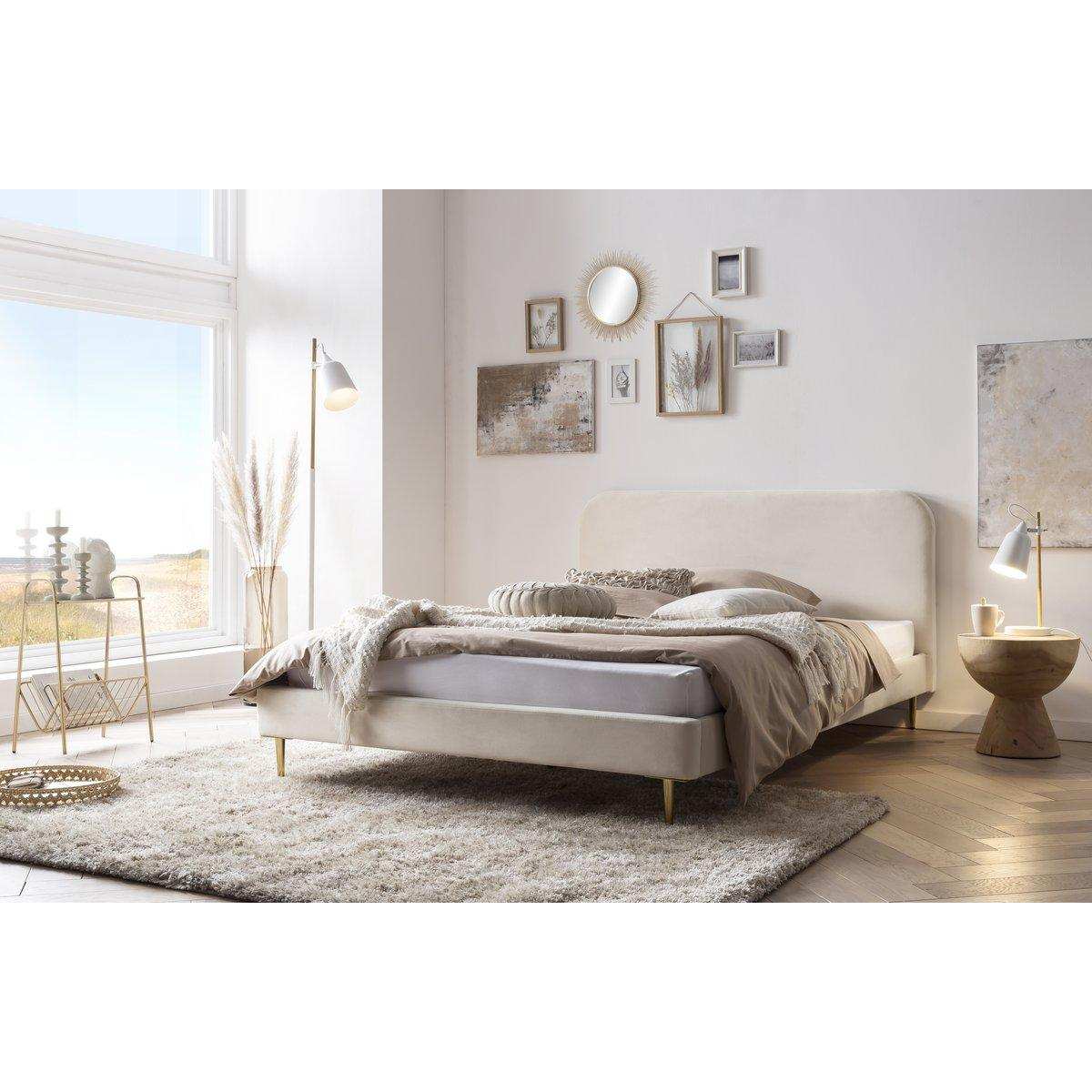 Polsterbett mit Samtbezug Beige 140x200 cm - HomeDesign Knaus