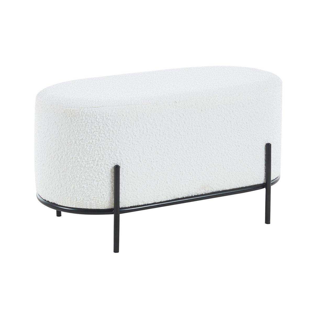 Polsterhocker Bouclé Stoff Weiß - HomeDesign Knaus