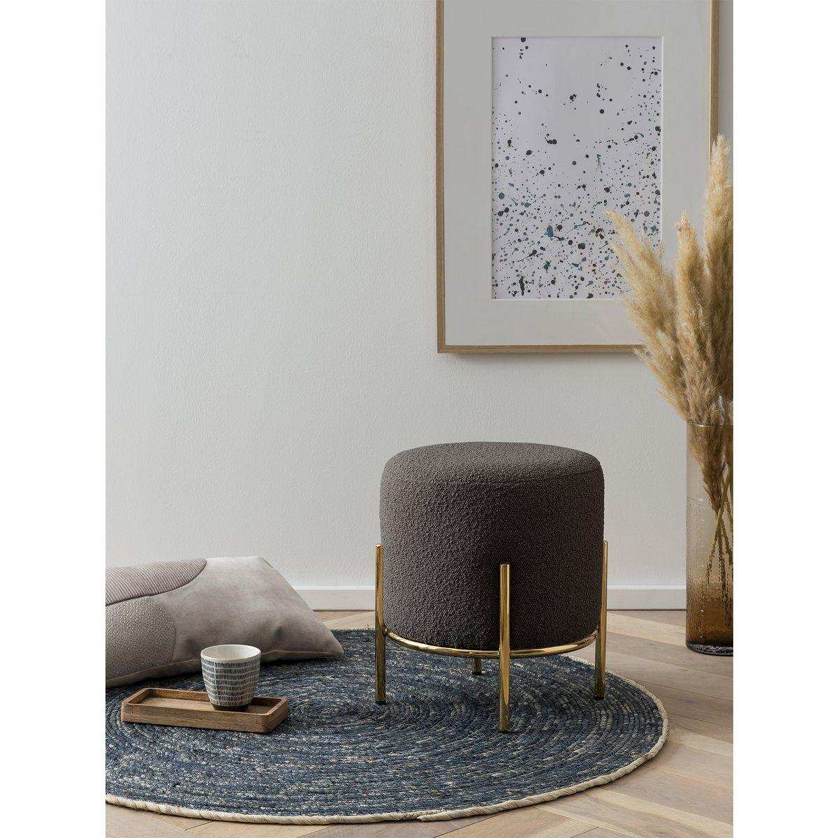 Polsterhocker Ø35 cm Bouclé Stoff Anthrazit - HomeDesign Knaus
