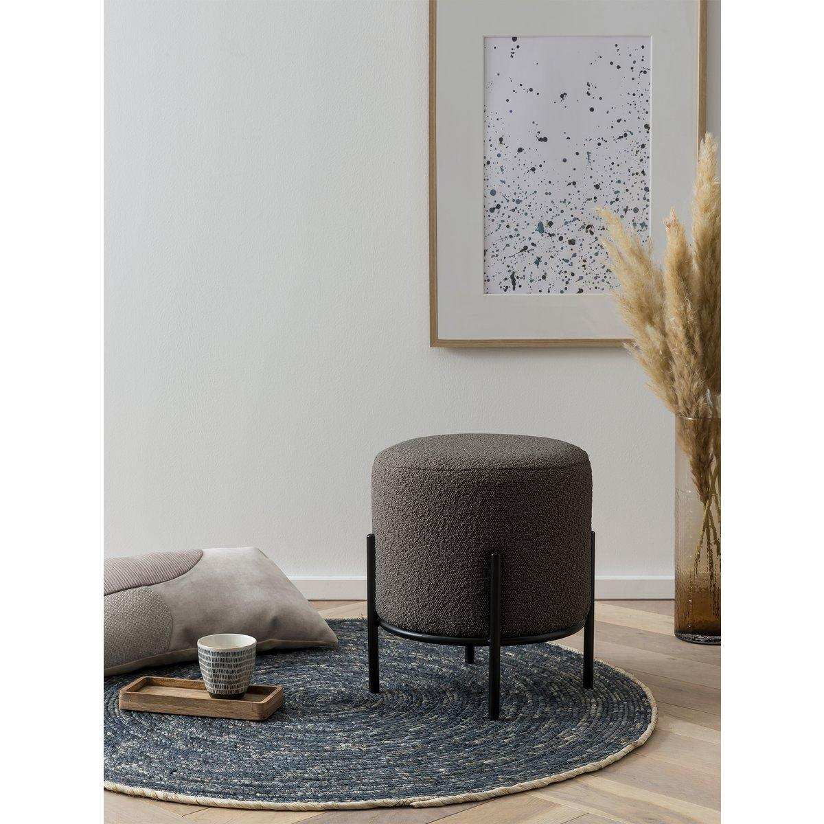 Polsterhocker Ø35 cm Bouclé Stoff Anthrazit - HomeDesign Knaus