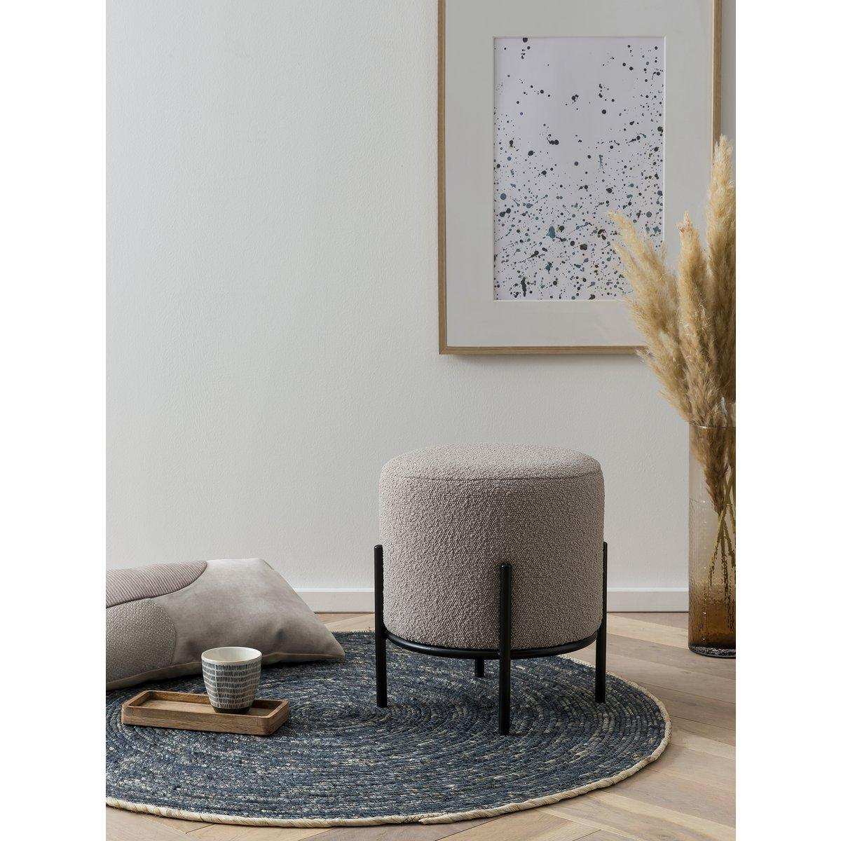 Polsterhocker Ø35 cm Bouclé Stoff Taupe - HomeDesign Knaus