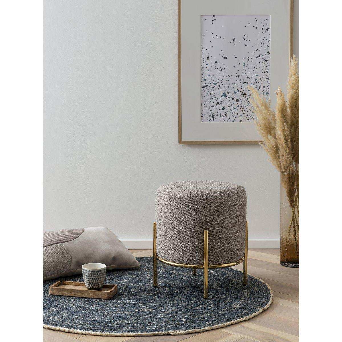 Polsterhocker Ø35 cm Bouclé Stoff Taupe - HomeDesign Knaus