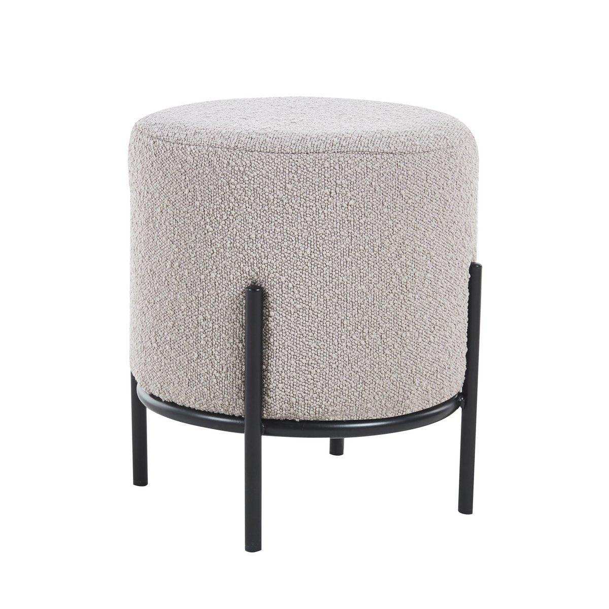 Polsterhocker Ø35 cm Bouclé Stoff Taupe - HomeDesign Knaus
