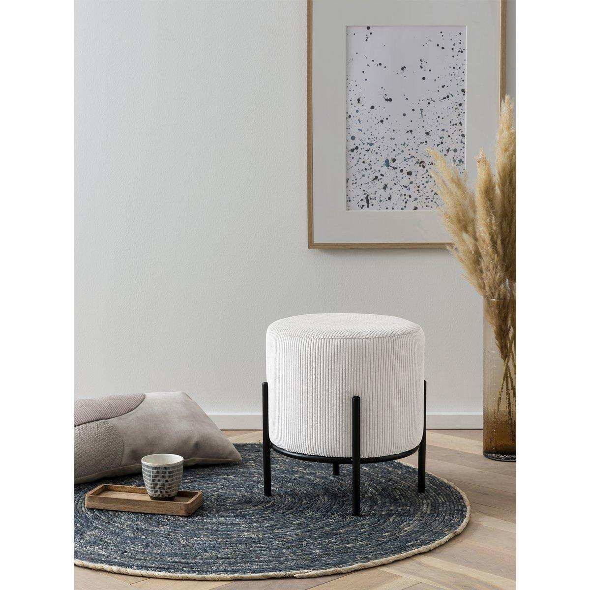 Polsterhocker Ø35 cm Cord Optik Beige - HomeDesign Knaus