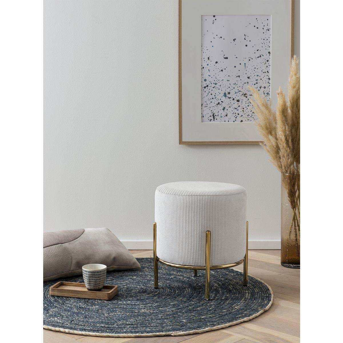 Polsterhocker Ø35 cm Cord Optik Beige - HomeDesign Knaus