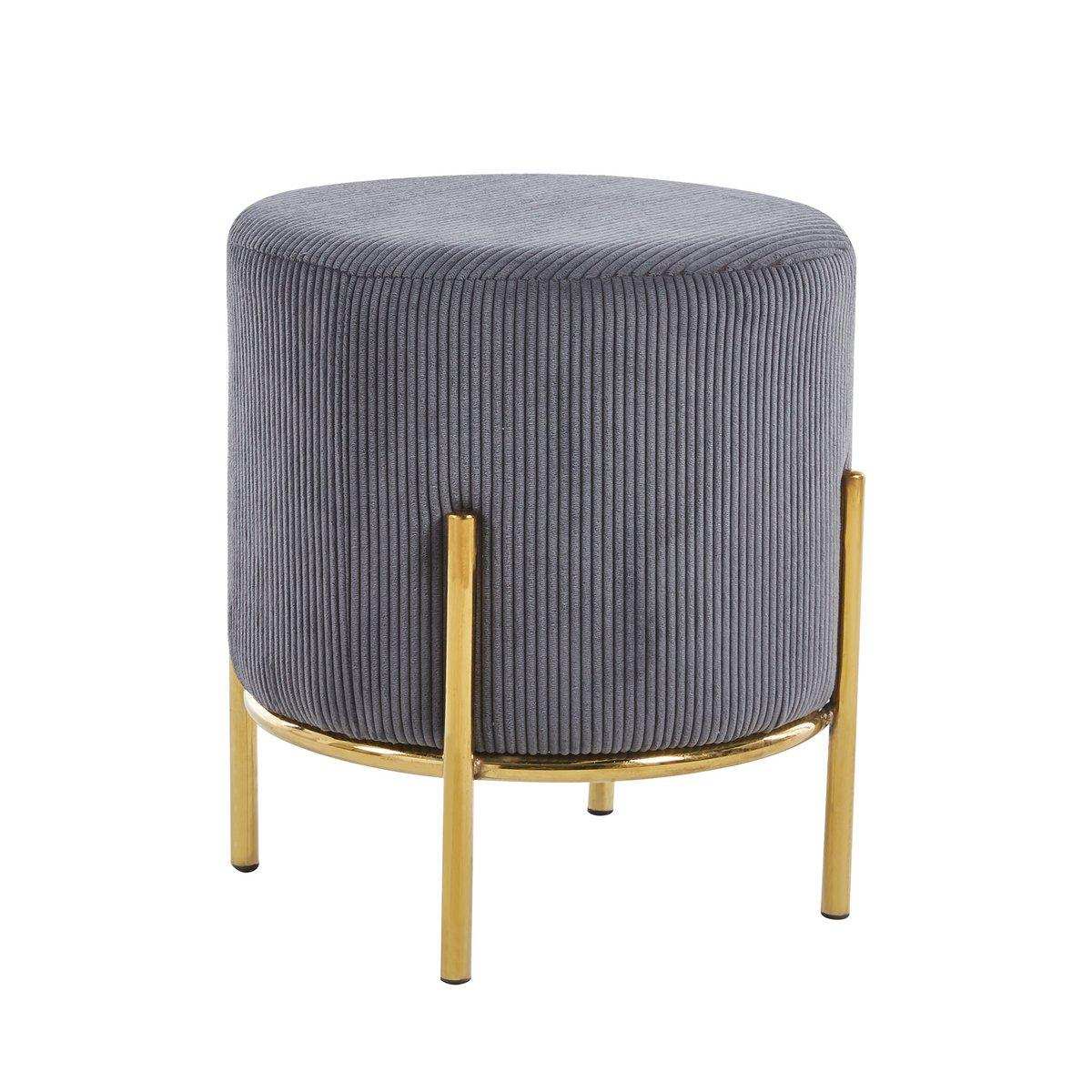 Polsterhocker Ø35 cm Cord Optik Grau - HomeDesign Knaus