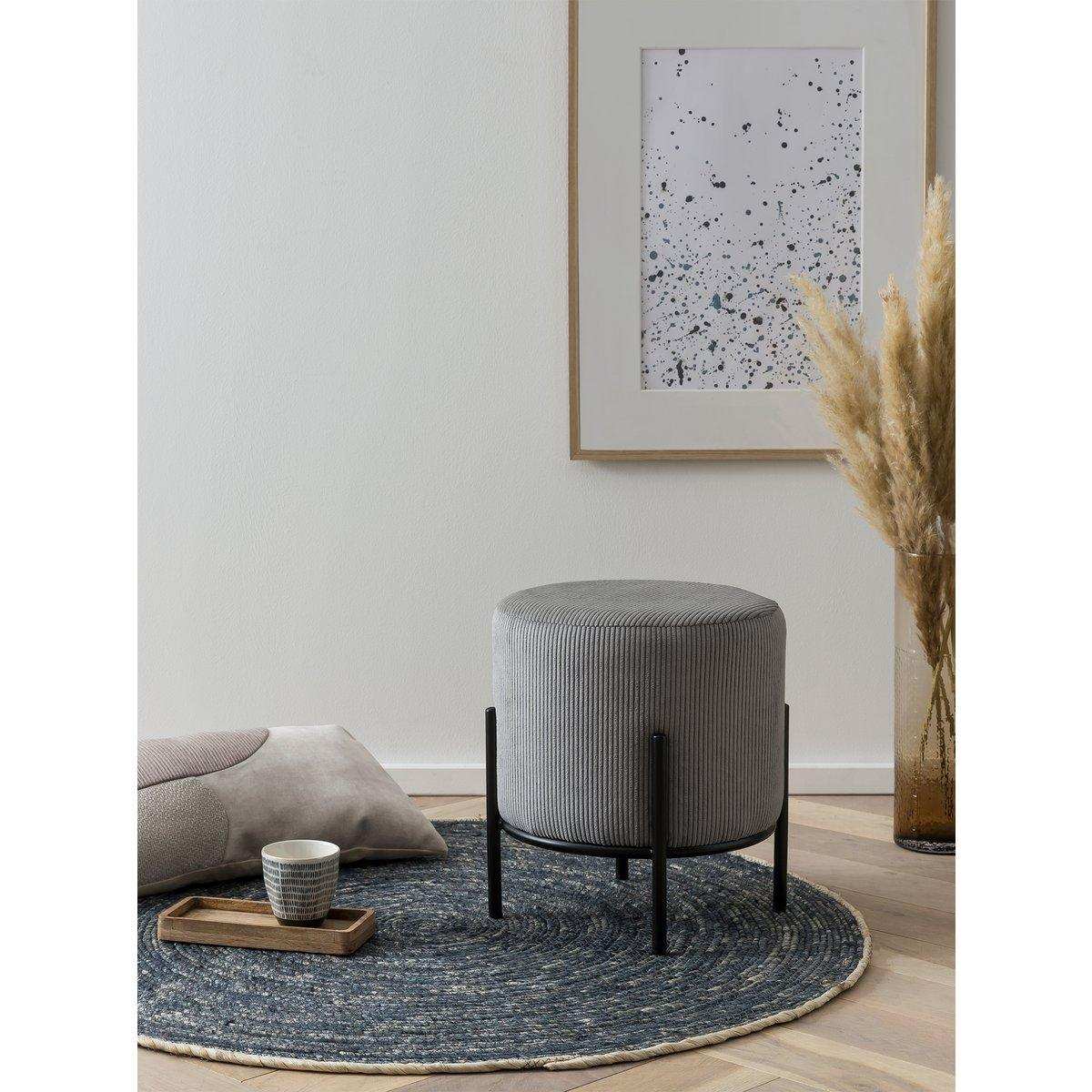 Polsterhocker Ø35 cm Cord Optik Grau - HomeDesign Knaus