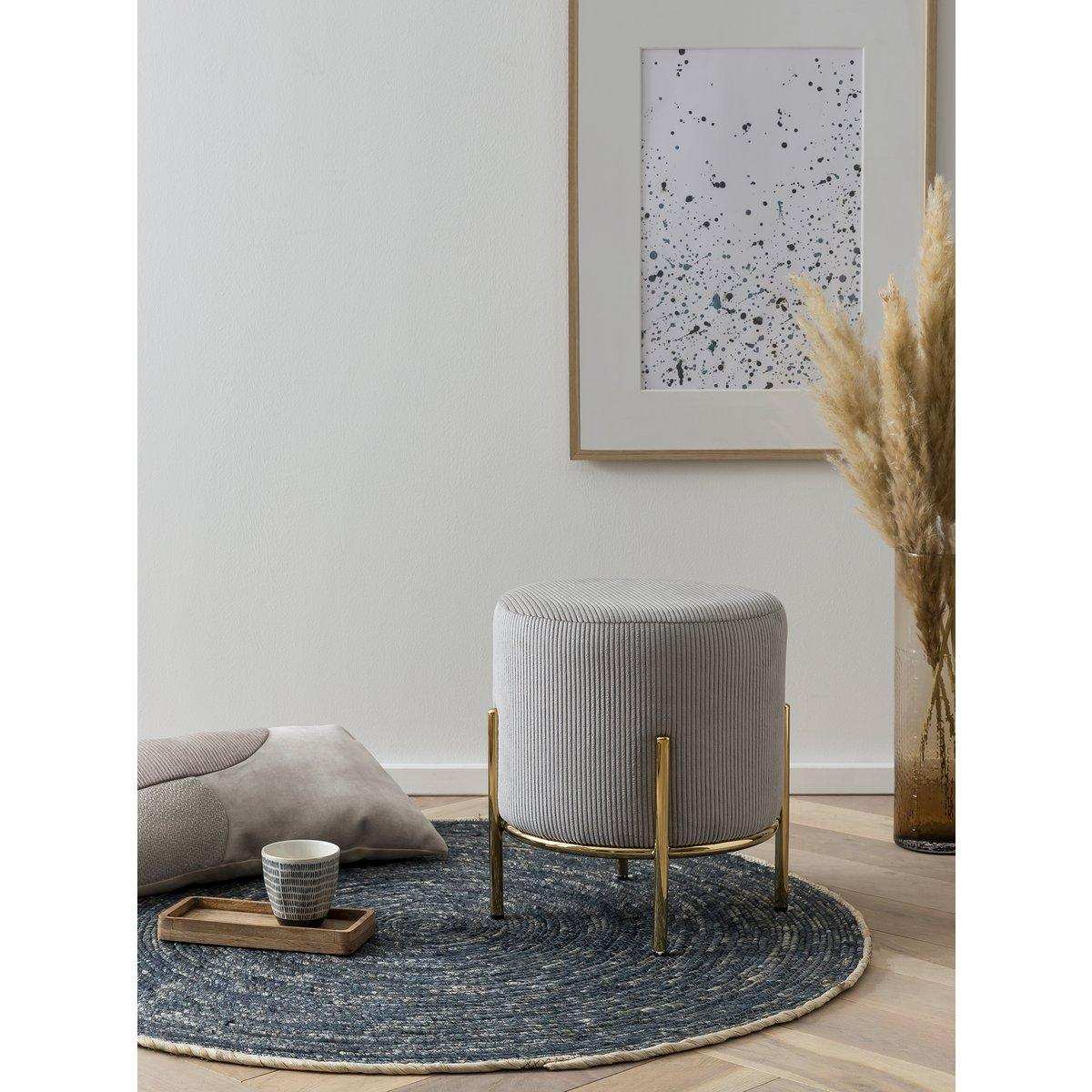 Polsterhocker Ø35 cm Cord Optik Hellgrau - HomeDesign Knaus