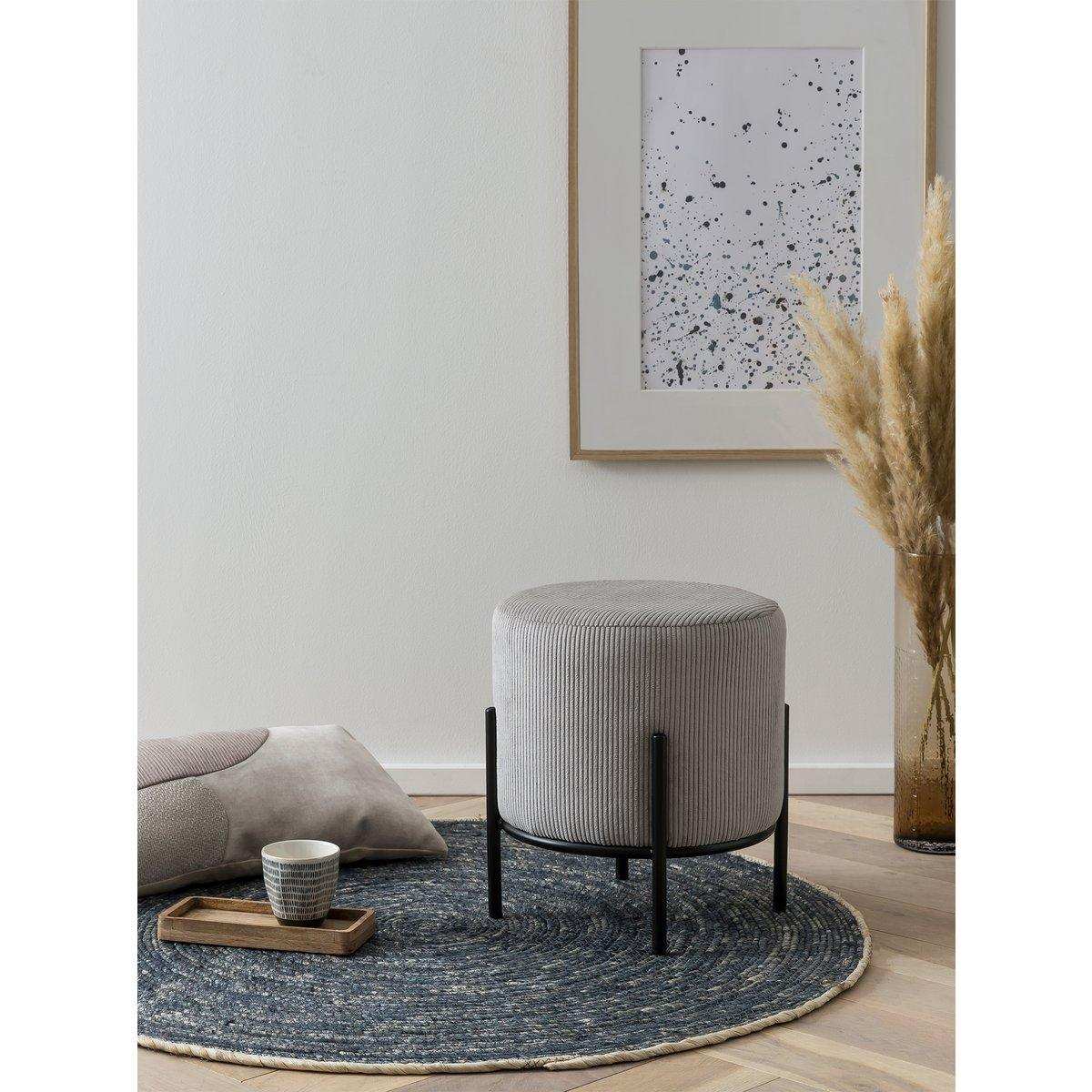 Polsterhocker Ø35 cm Cord Optik Hellgrau - HomeDesign Knaus