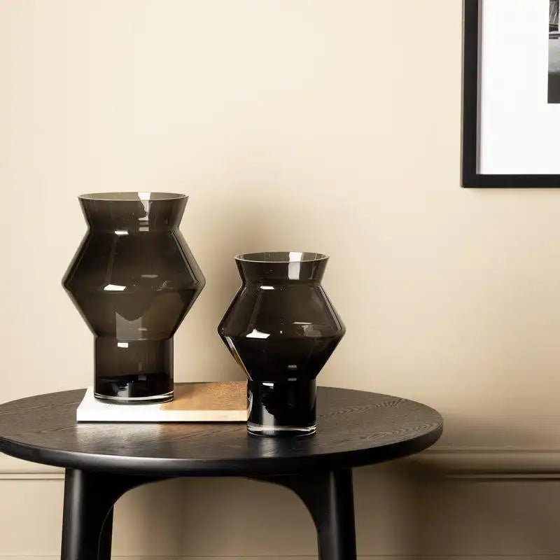 Premium Blumenvase Glasvase Grau kantiger Zylinderform - HomeDesign Knaus
