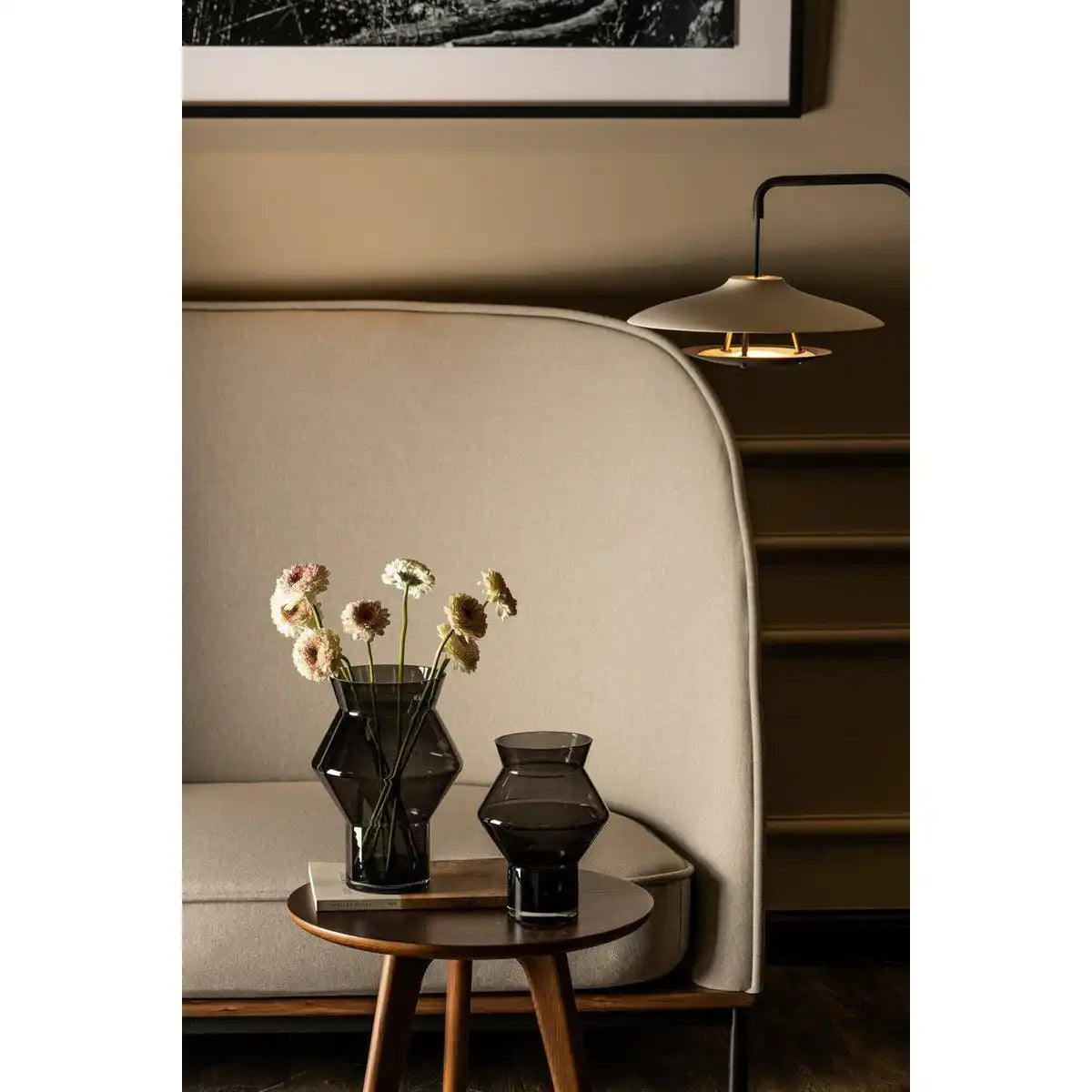 Premium Blumenvase Glasvase Grau kantiger Zylinderform - HomeDesign Knaus