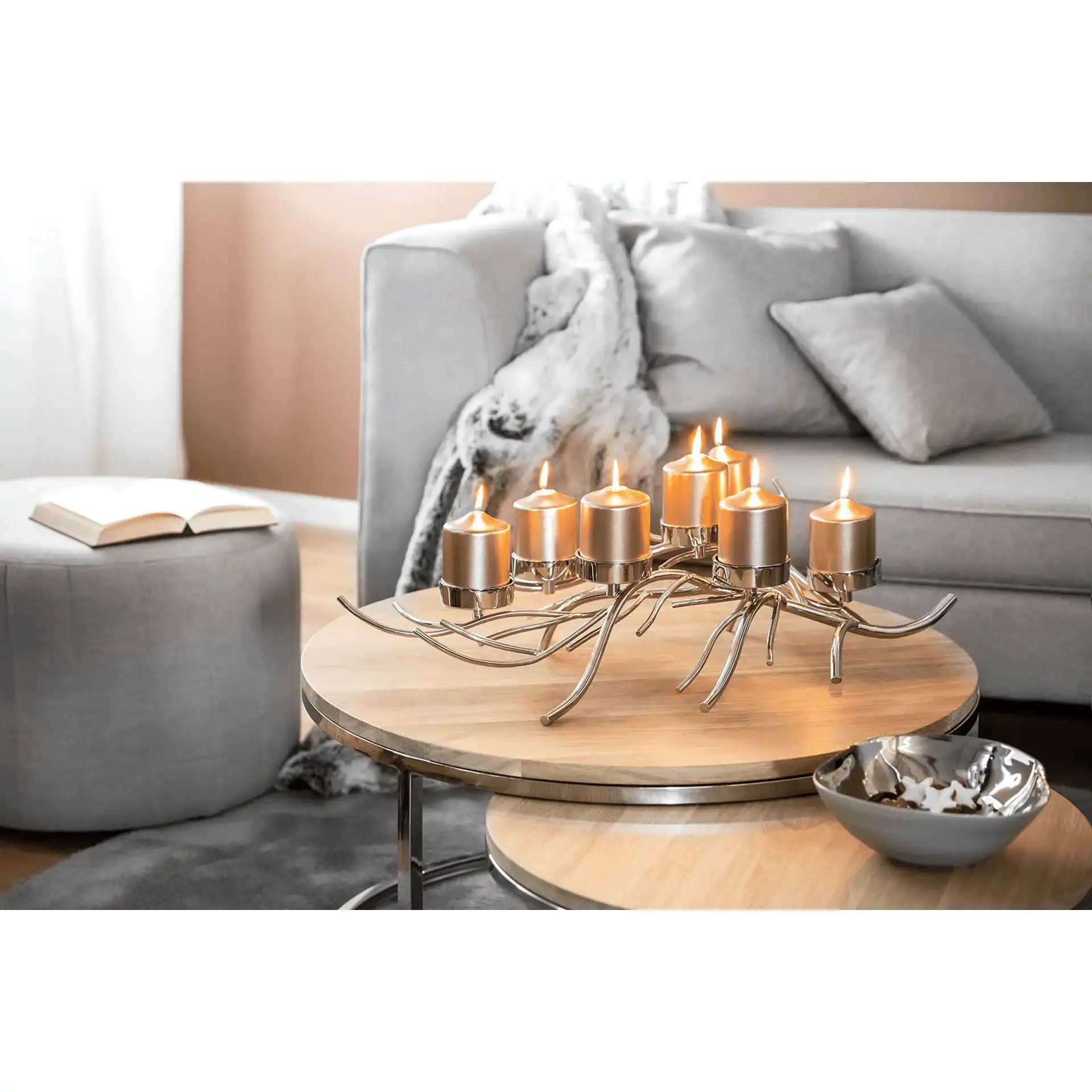 Ramus Kranz Teelichthalter Chrom Unikat Kerzenständer 80cm Universal - HomeDesign Knaus