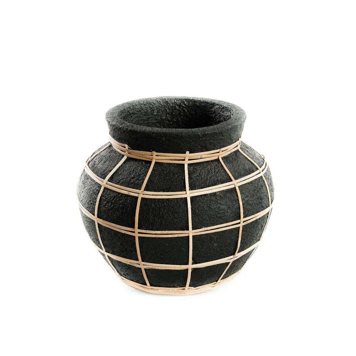 Rattan Beton Bauchvase Natur Handgeflochten - HomeDesign Knaus