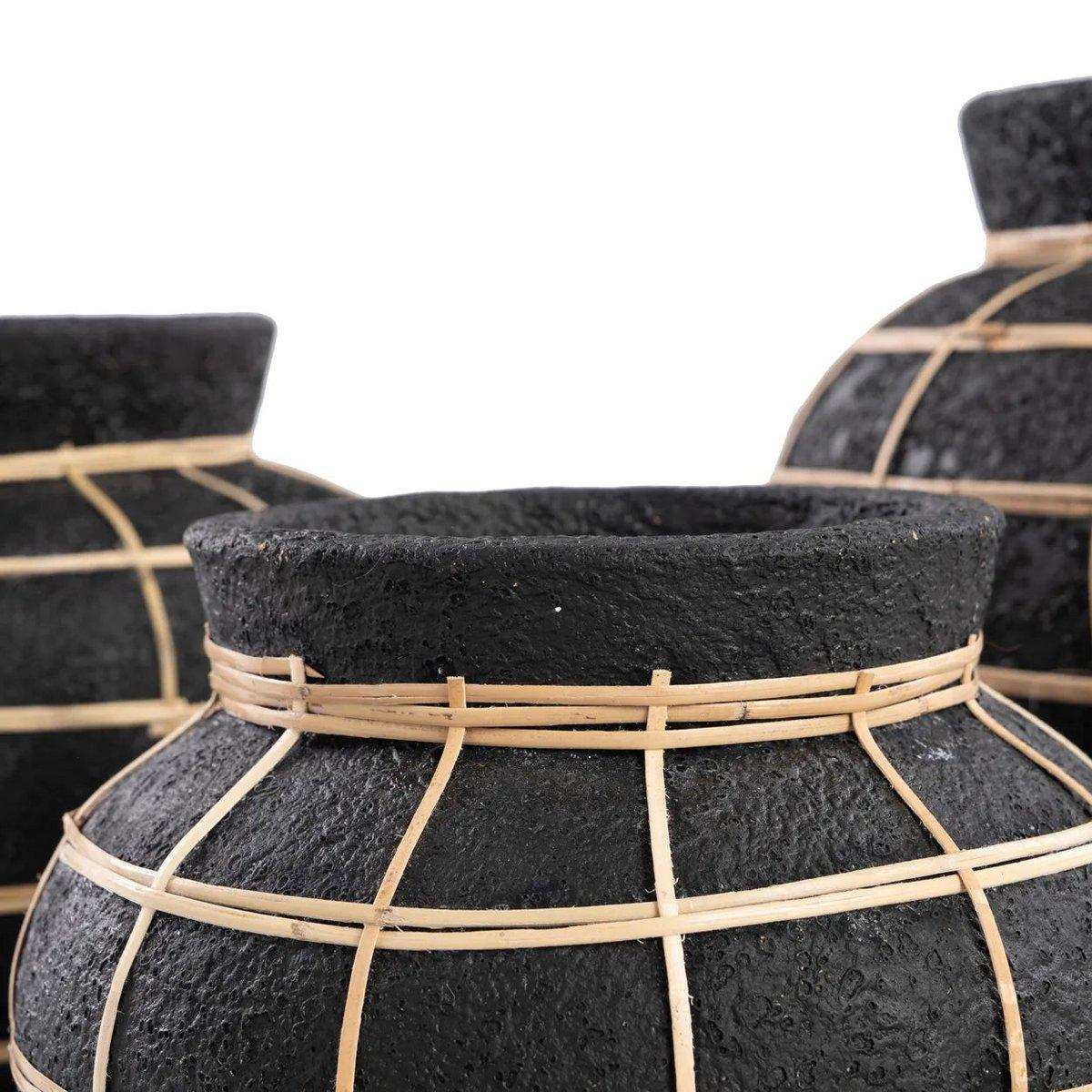 Rattan Beton Bauchvase Natur Handgeflochten - HomeDesign Knaus