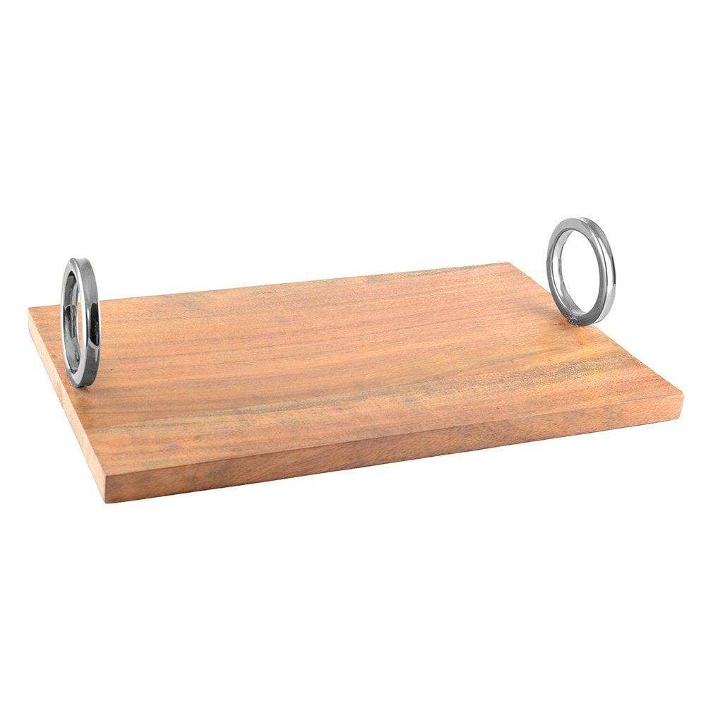 RECHTECKIGES HOLZTABLETT MIT SILBERGRIFF 40X26X11CM - HomeDesign Knaus