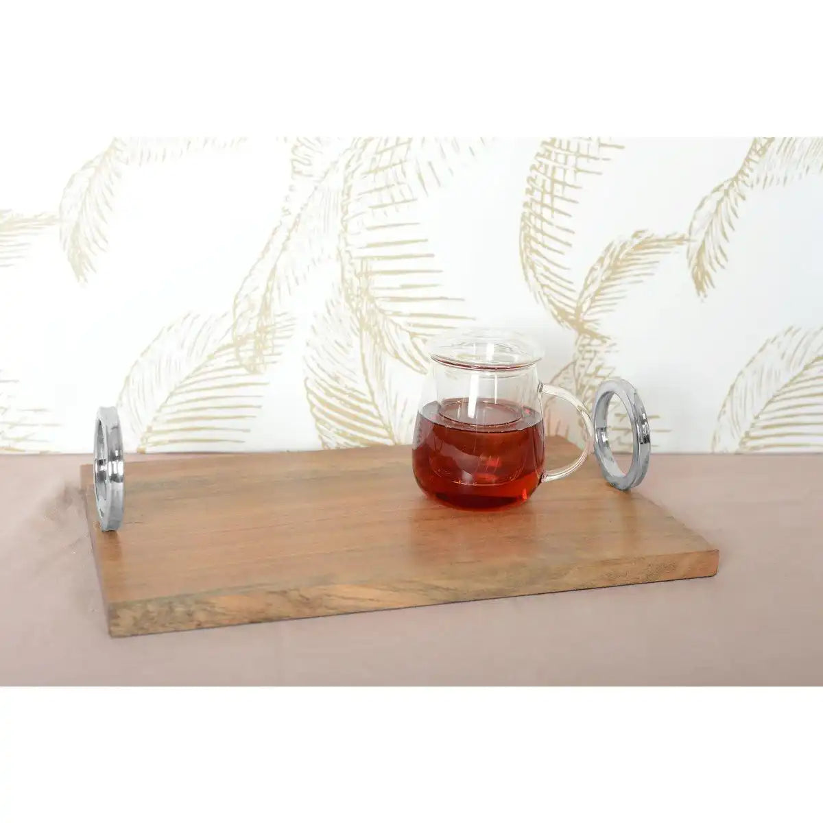RECHTECKIGES HOLZTABLETT MIT SILBERGRIFF 40X26X11CM - HomeDesign Knaus