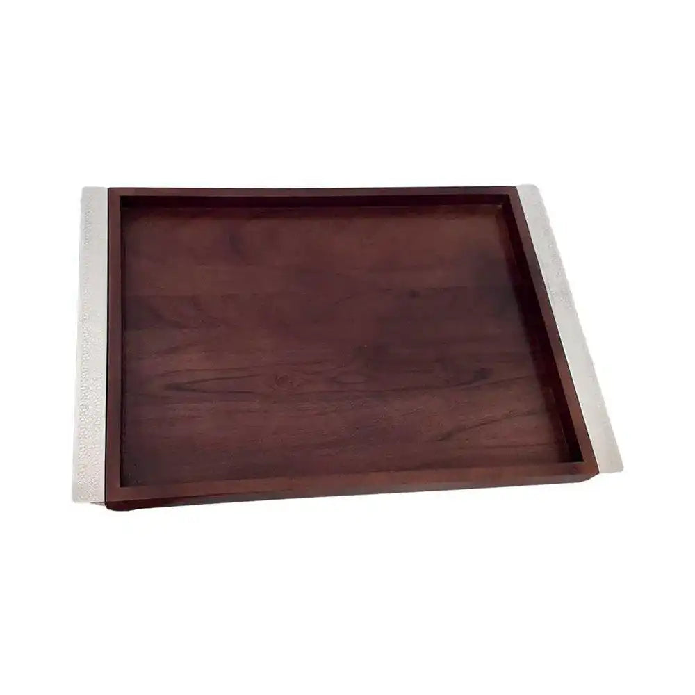 RECHTECKIGES HOLZTABLETT MIT SILBERNEN METALLGRIFFEN 44X33CM - HomeDesign Knaus