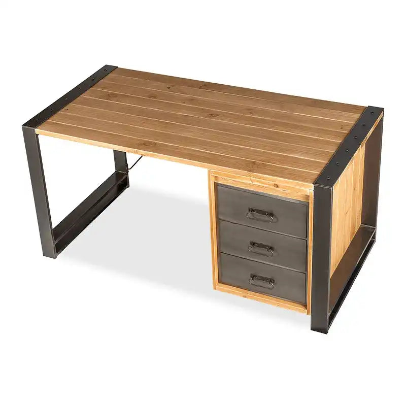 Retro Antik Schreibtisch Brooklyn robust Antik Naturholz mit Metall Gestell - HomeDesign Knaus