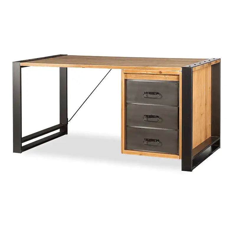 Retro Antik Schreibtisch Brooklyn robust Antik Naturholz mit Metall Gestell - HomeDesign Knaus