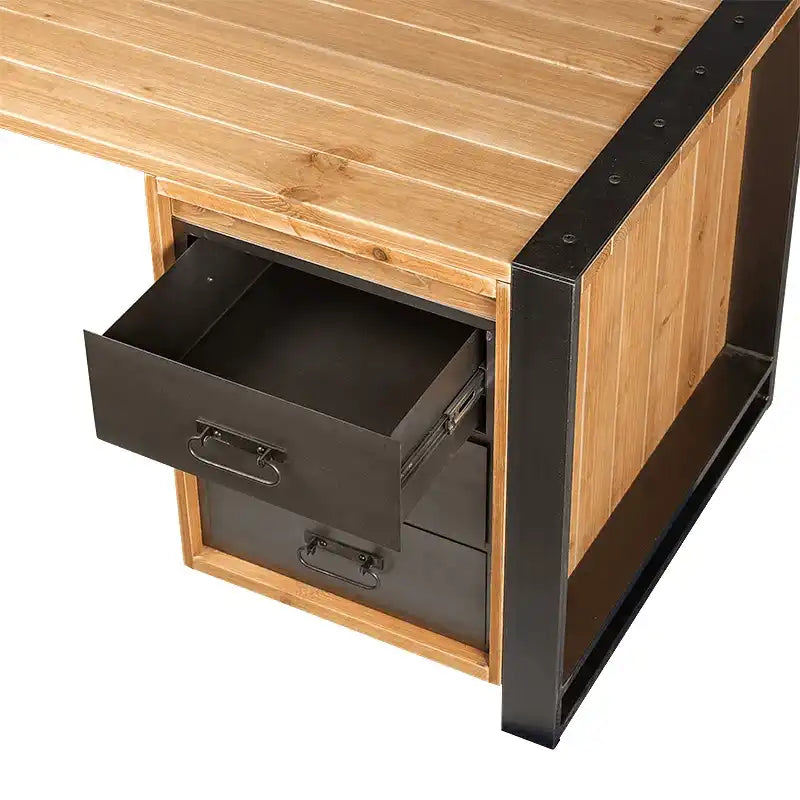 Retro Antik Schreibtisch Brooklyn robust Antik Naturholz mit Metall Gestell - HomeDesign Knaus
