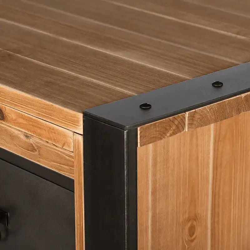 Retro Antik Schreibtisch Brooklyn robust Antik Naturholz mit Metall Gestell - HomeDesign Knaus