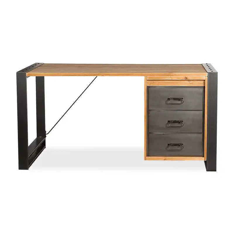 Retro Antik Schreibtisch Brooklyn robust Antik Naturholz mit Metall Gestell - HomeDesign Knaus