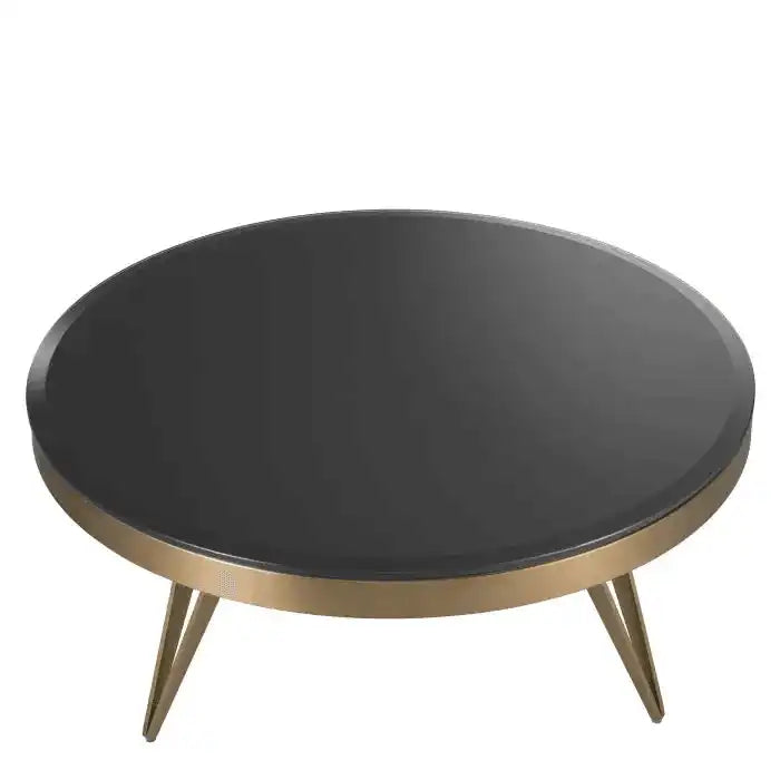 Rocco Couchtisch Handarbeit gebürstetes Messing schwarzes facettiertes Glas - HomeDesign Knaus