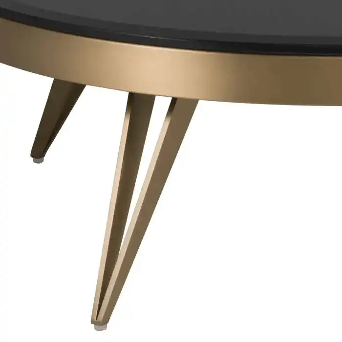 Rocco Couchtisch Handarbeit gebürstetes Messing schwarzes facettiertes Glas - HomeDesign Knaus