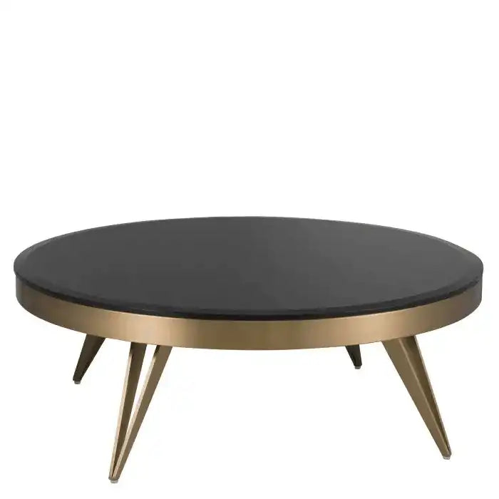 Rocco Couchtisch Handarbeit gebürstetes Messing schwarzes facettiertes Glas - HomeDesign Knaus