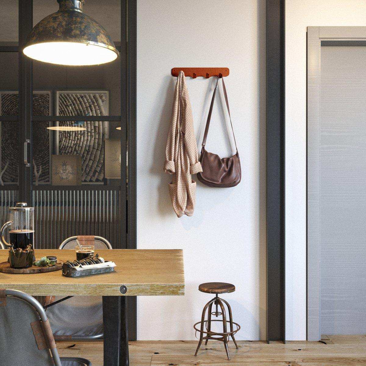 Rounded Industrial Wandgarderobe 4 Kleiderhaken Garderobenleiste - HomeDesign Knaus