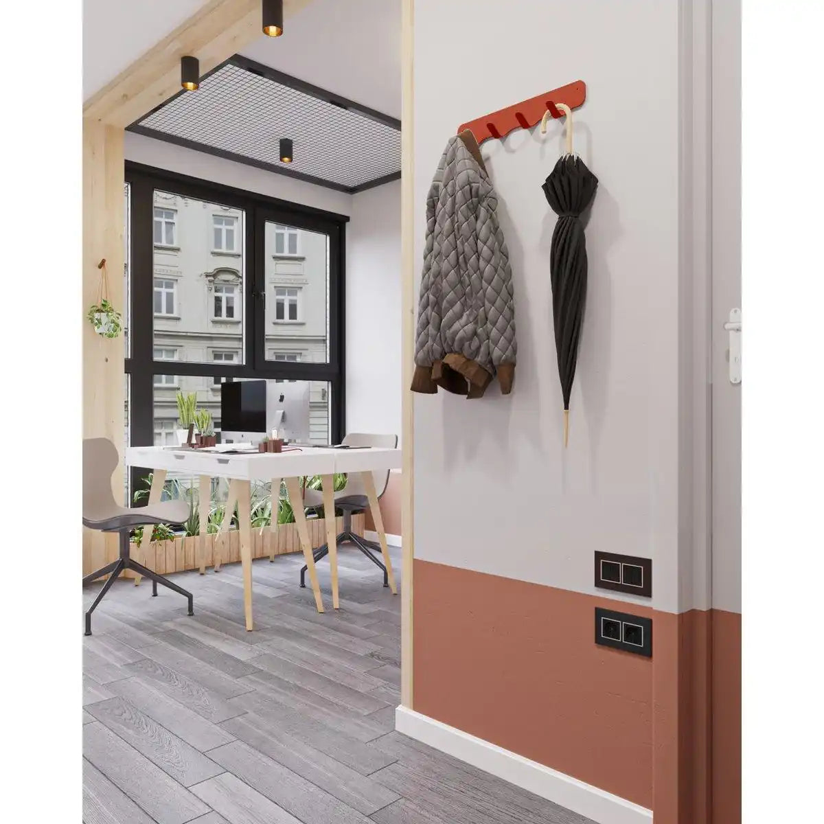 Rounded Industrial Wandgarderobe 4 Kleiderhaken Garderobenleiste - HomeDesign Knaus
