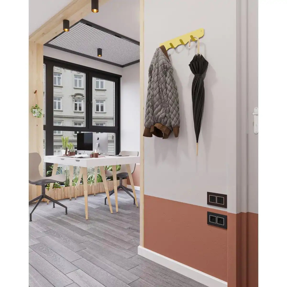 Rounded Industrielle Wandgarderobe 4 Kleiderhaken Garderobenleiste - HomeDesign Knaus