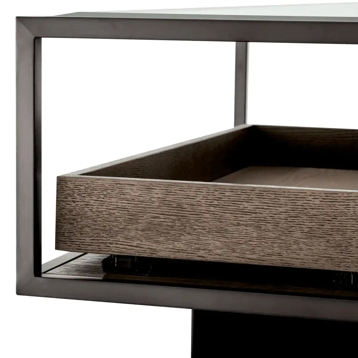 Roxton Couchtisch Bronze Finish klares Glas ausziehbaren Schubladen 180 cm - HomeDesign Knaus