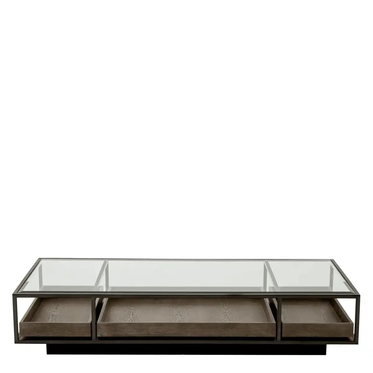 Roxton Couchtisch Bronze Finish klares Glas ausziehbaren Schubladen 180 cm - HomeDesign Knaus