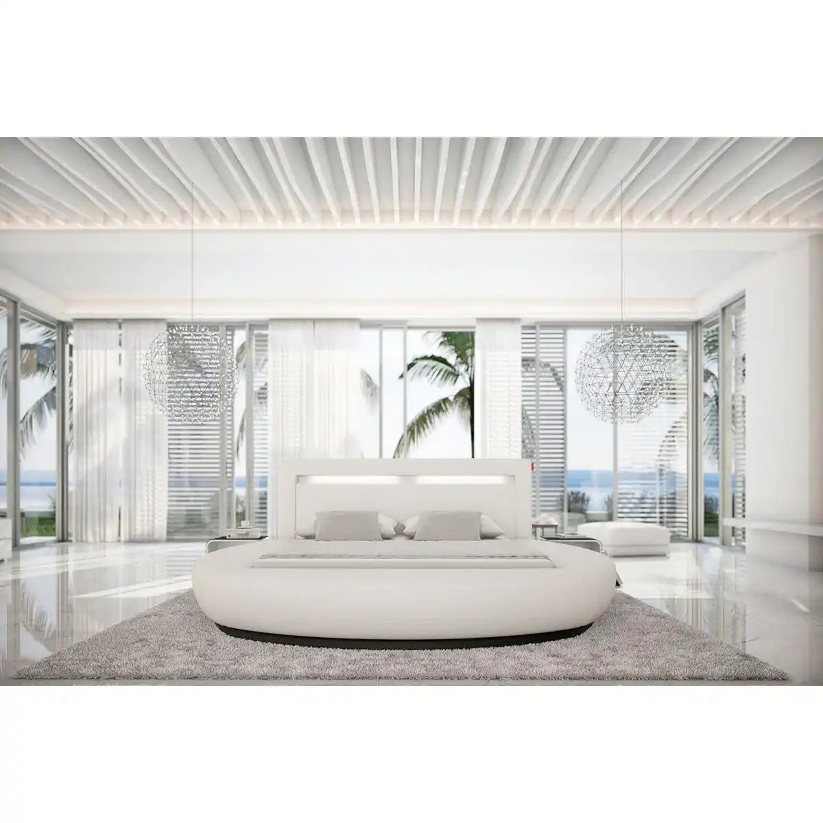 Rundbett 140x200 cm LED weiß Kunstleder-Optik - HomeDesign Knaus