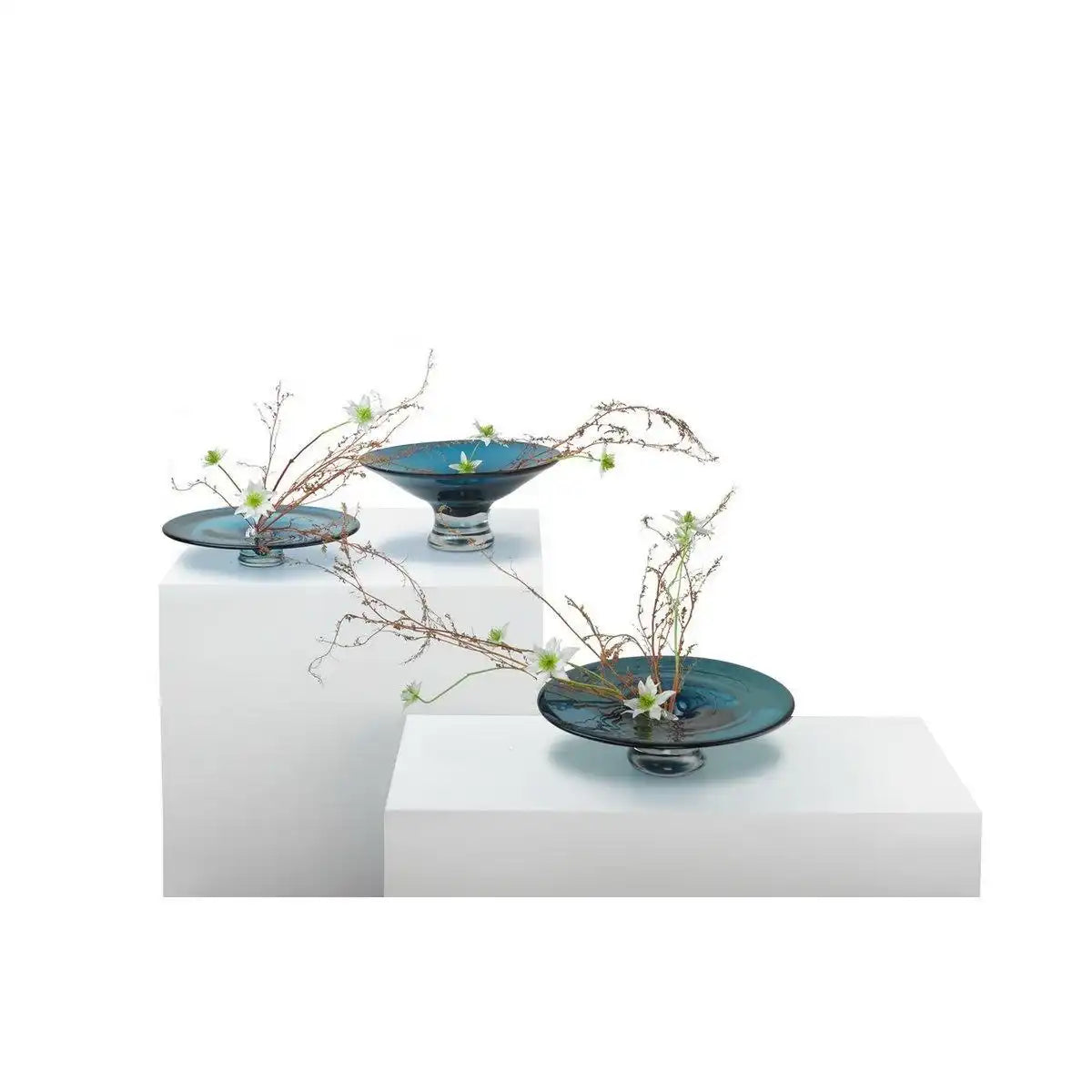 runde flache Vase oder Schale, tiefblaues dickes Glas, handgedreht: ALAIN - HomeDesign Knaus