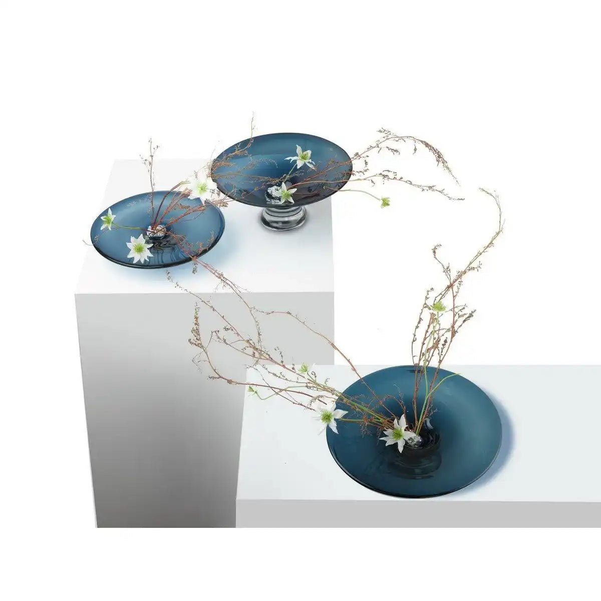 runde flache Vase oder Schale, tiefblaues dickes Glas, handgedreht: ALAIN - HomeDesign Knaus