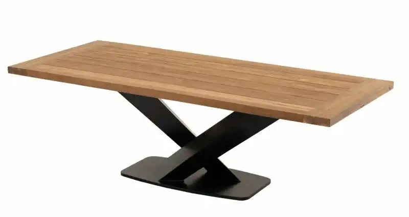 Rustikal Esstisch Gartentisch mit schwarzen Stahlelementen l Teakholz 240 cm - HomeDesign Knaus