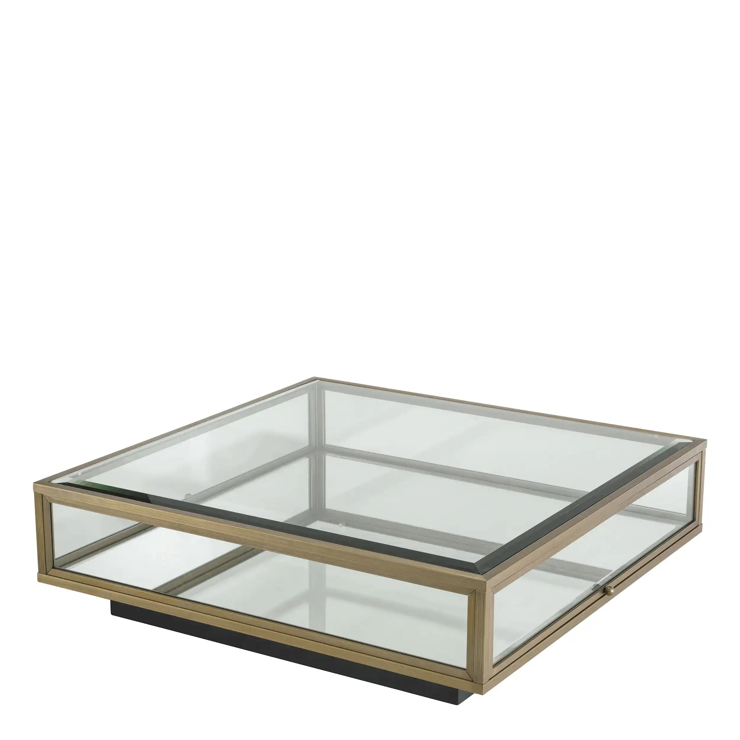 Ryan Couchtisch Handarbeit Gebürstetes Messingfinish Schwarze Basis Glas - HomeDesign Knaus